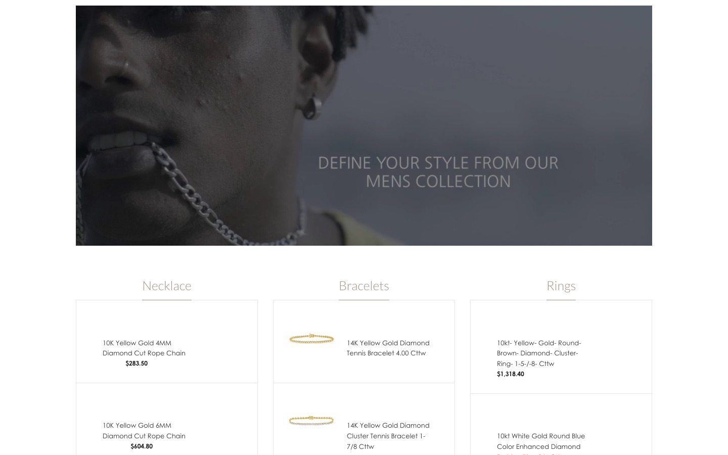 Gold Americas — Men’s collection feature and category lists